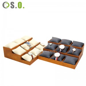 Manufacturer jewelry organizer Velvet display Tray for bracelet watch with pillow 9pcs wooden tray