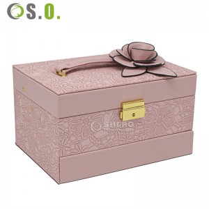High Grade Custom Design PU Leather Jewelry Storager With flower Carving Jewelry Organizer For Ring Bracelet