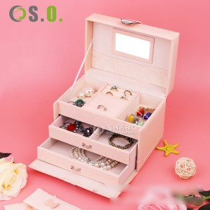 Pu-Leder weiß braun 3 Schubladen Mode Schmuck Aufbewahrungsbox Reise Schmuck Box Sets Reise Schmuck Organizer Schmuckschatulle