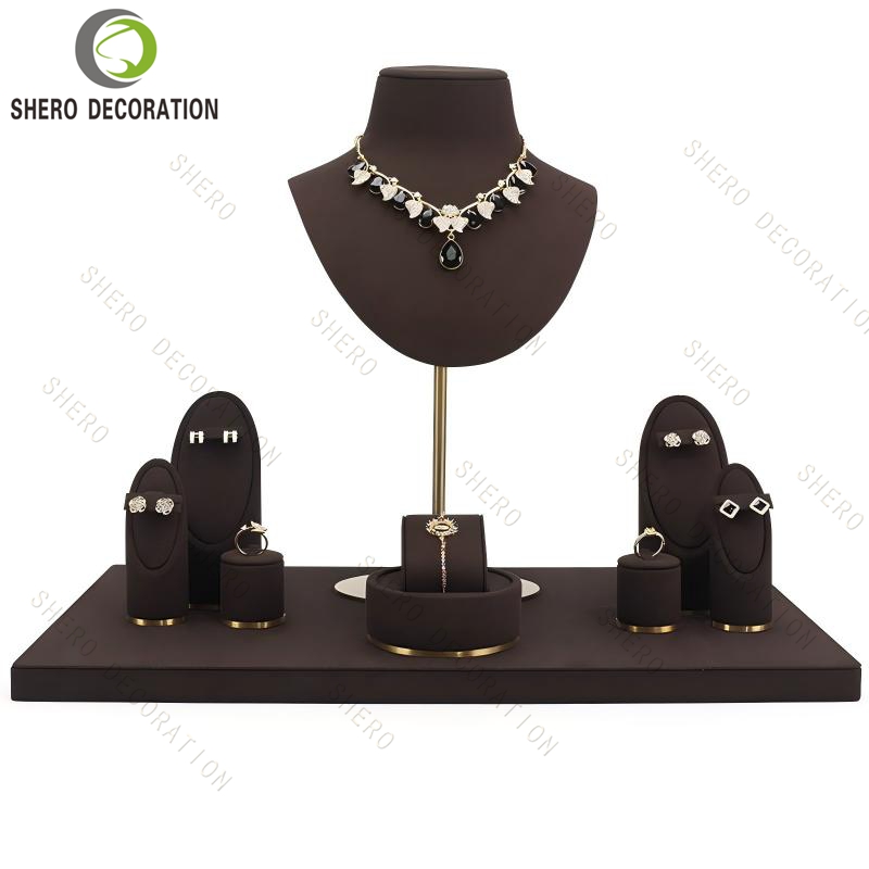 Custom Metal&Velvet Jewelry Display Stand Jewelry Holder Rings Earrings Necklace Exhibition Display Rack Jewelry Display Set