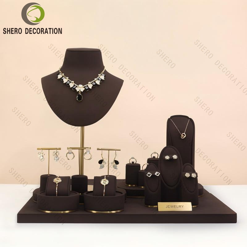 Custom Luxury Brown Jewelry Rings Display Sets for Jewellery Counter Display