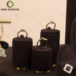 Wholesale Velvet Gold Color Base Ring Earrings Necklace Bangle Jewelry Bust Jewelry Set Display Stand for Showcase