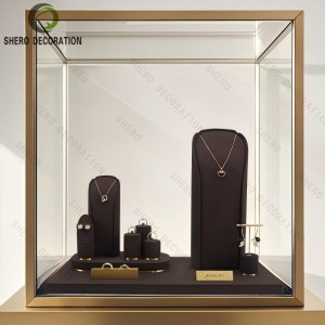 Wholesale Velvet Gold Color Base Ring Earrings Necklace Bangle Jewelry Bust Jewelry Set Display Stand for Showcase