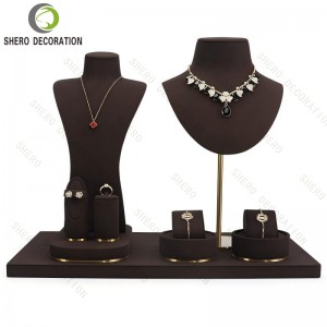 Custom Ring Jewelry Packaging Display Stand Set Tray Earring Necklace Bust Prop MDF Luxury Jewelry Display Stand