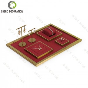Luxury Velvet Jewelry Display Stand Set Metal Jewelry Bust Necklace Ring Earring Showcase Display Props