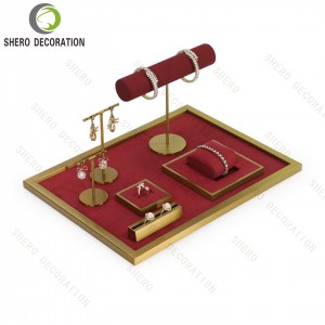 Luxury Velvet Jewelry Display Stand Set Metal Jewelry Bust Necklace Ring Earring Showcase Display Props