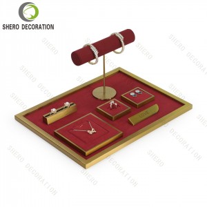 Luxury Velvet Jewelry Display Stand Set Metal Jewelry Bust Necklace Ring Earring Showcase Display Props