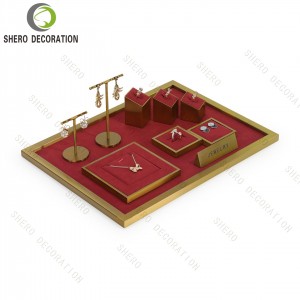Luxury Velvet Jewelry Display Stand Set Metal Jewelry Bust Necklace Ring Earring Showcase Display Props