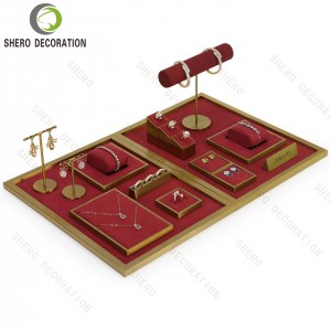 Luxury Velvet Jewelry Display Stand Set Metal Jewelry Bust Necklace Ring Earring Showcase Display Props