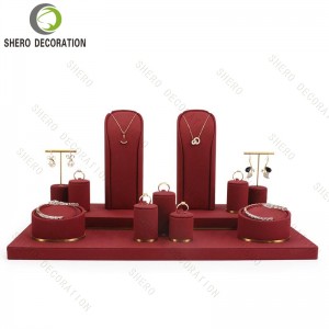High-end Luxury Jewelry Display Set Necklace Earring Ring Bracelet Display Stand Microfiber Red Jewelry Display Set Prop