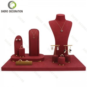 High-end Luxury Jewelry Display Set Necklace Earring Ring Bracelet Display Stand Microfiber Red Jewelry Display Set Prop