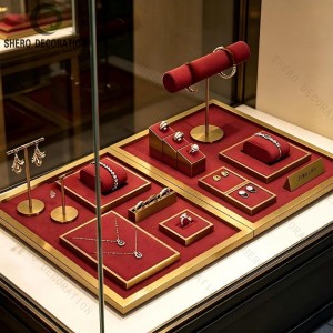 Luxury Velvet Jewelry Display Stand Set Metal Jewelry Bust Necklace Ring Earring Showcase Display Props