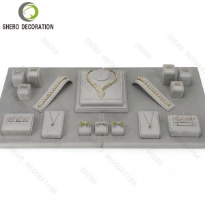 Custom Jewelry Shop Display Props Full Set green Microfiber Ring Earring Pendant Stand Tray for Jewellery Counter