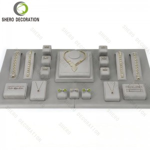 Custom Jewelry Shop Display Props Full Set green Microfiber Ring Earring Pendant Stand Tray for Jewellery Counter