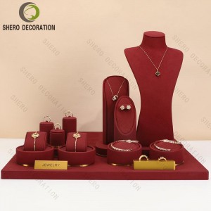 High-end Luxury Jewelry Display Set Necklace Earring Ring Bracelet Display Stand Microfiber Red Jewelry Display Set Prop