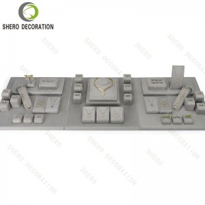 Custom Jewelry Shop Display Props Full Set green Microfiber Ring Earring Pendant Stand Tray for Jewellery Counter