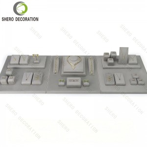 Custom Jewelry Shop Display Props Full Set green Microfiber Ring Earring Pendant Stand Tray for Jewellery Counter