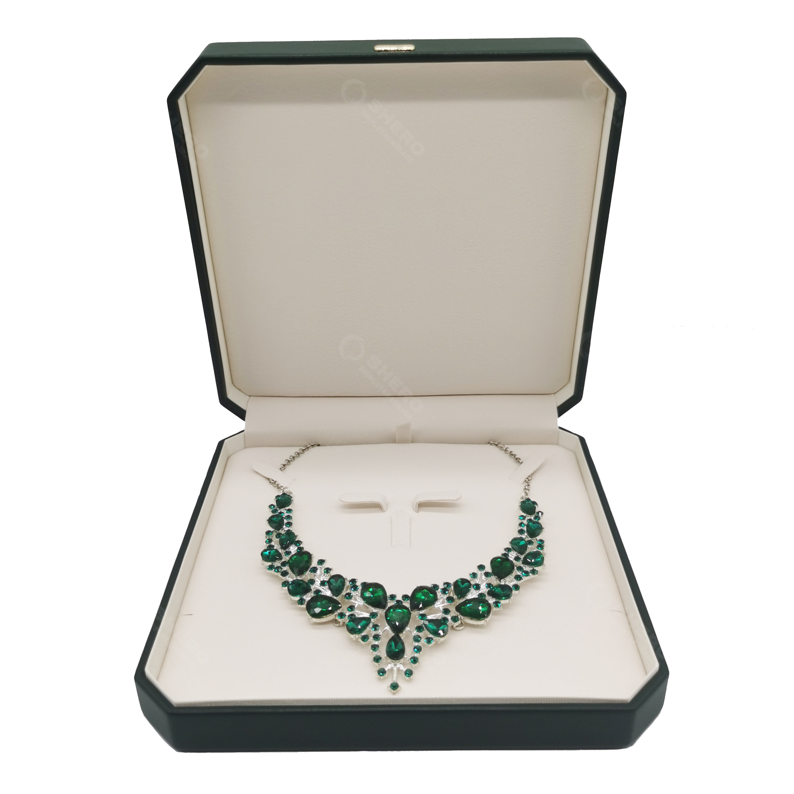High End Green PU Leather Jewelry Box Custom Logo Jewellery Box Packing