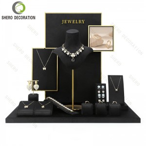 Luxury Black Customized Jewelry Display Stand Necklace Earrings Rings Showcase Props Set Special Counter Accessories Display