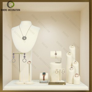 Beige & Gold Modern Customized Microfiber Luxury Jewelry Display Set for Necklaces Rings Earrings