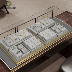 High-end Microfibier Velvet Jewellery Display Props Custom Jewelry Display Stand Set for Store display case for jewelry