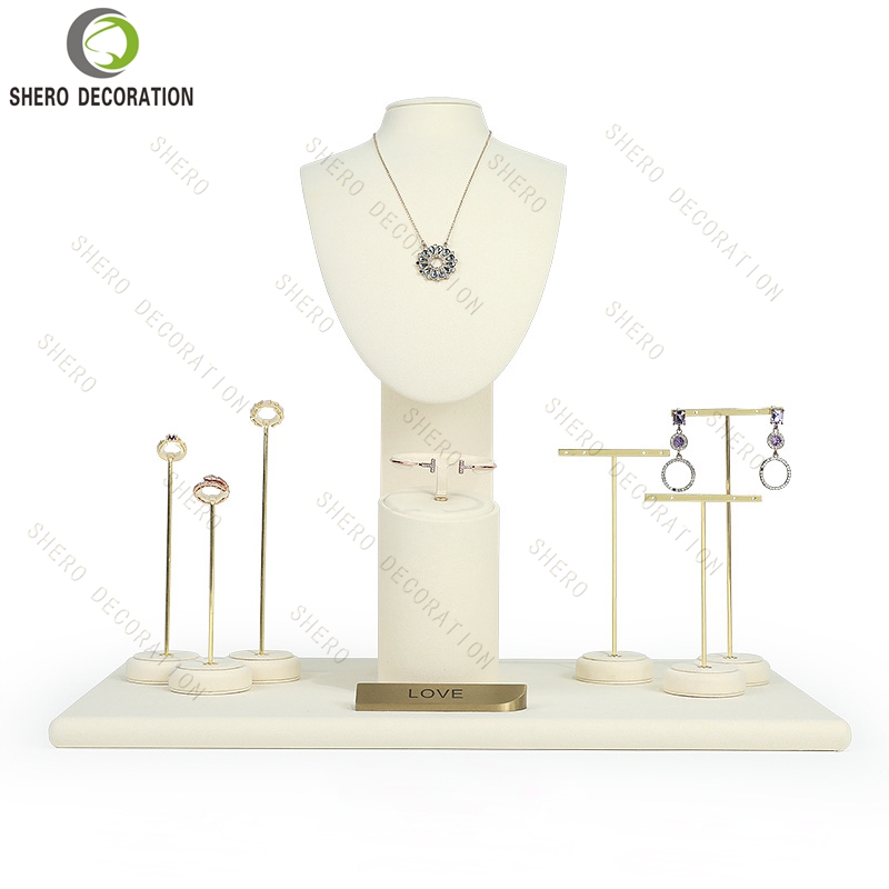 Custom Velvet Jewelry Display Props Set Necklace Earring Ring Bracelet Stand Flocked Showcase Display Wholesale Featured Image