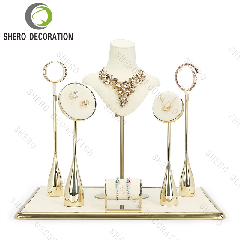 High quality Customized Microfiber Luxury Jewelry Display Set for Necklaces Rings Earrings Jewelry Rack Stand