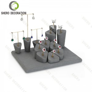 Custom Jewelry Shop Display Props Full Set green Microfiber Ring Earring Pendant Stand Tray for Jewellery Counter