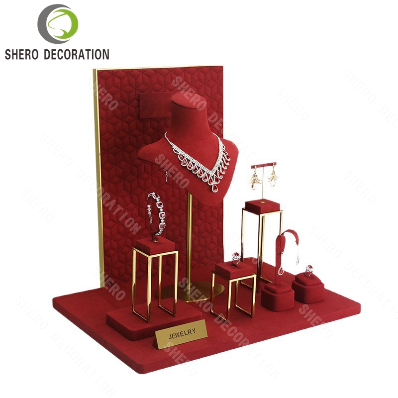 Microfiber Jewelry Display Set Custom Printed Logo Jewellery Display Props for Showcase Cabinet