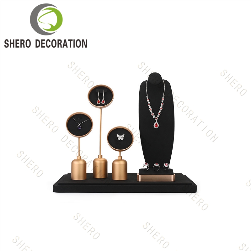 Custom LOGO Luxury Jewelry Rack Shop Jewelry Showcase Exhibitor Metal Jewelry Display Stand Set
