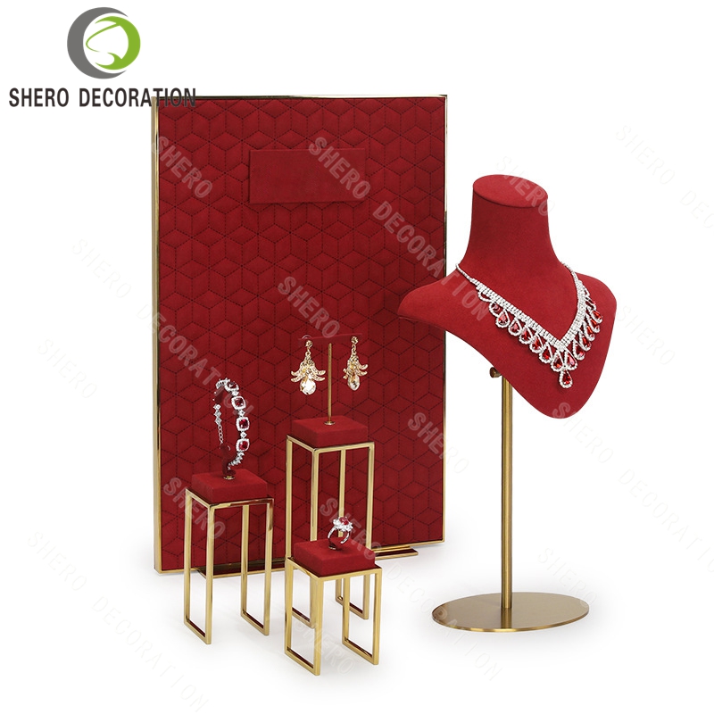 Luxury Classic Microfiber Jewelry Display Stand Set for Earrings Ring Necklace Jewlery Dispaly Set
