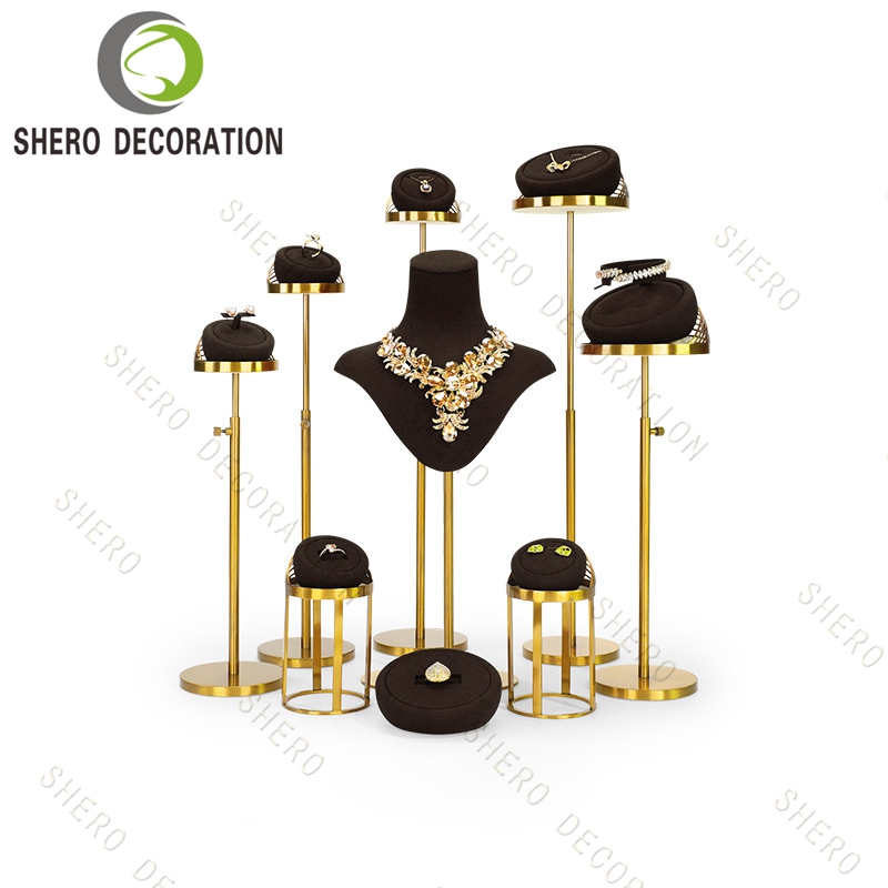 High End Microfibier Handmade Velvet Jewellery Display Props Custom Jewelry Display Stand Set for Store
