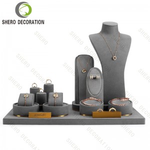 Customizable Brand Label Necklace Jewelry Counter Display Props Microfiber Luxury Jewelry Display Set