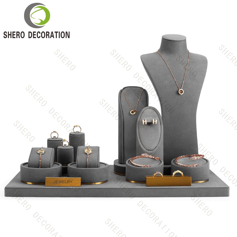 Customizable Brand Label Necklace Jewelry Counter Display Props Microfiber Luxury Jewelry Display Set