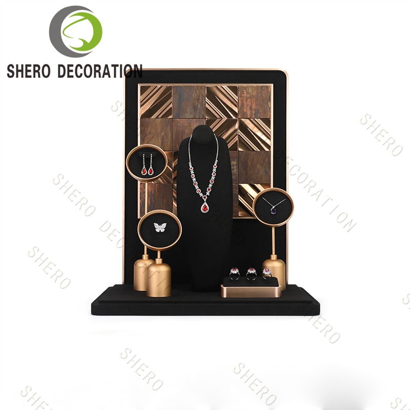 Custom Jewelry Display Set Luxury Velvet Necklace Ring Earring Stand Countertop Boutique Wholesale