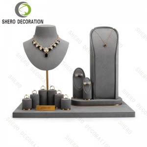 Custom Metal&Velvet Jewelry Display Stand Jewelry Holder Rings Earrings Necklace Exhibition Display Rack Jewelry Display Set