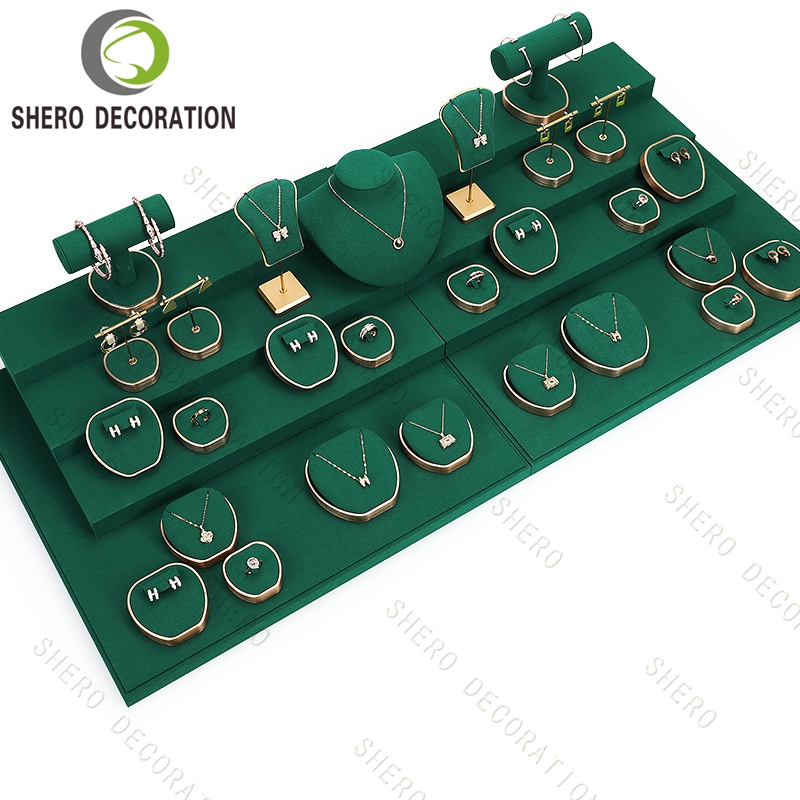 Jewelry Store Window Display Props Custom logo Microfiber Material Necklace Ring Jewelry Display Stand Set