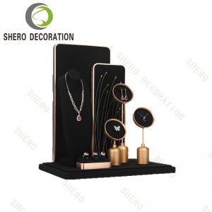 Custom LOGO Luxury Jewelry Rack Shop Jewelry Showcase Exhibitor Metal Jewelry Display Stand Set